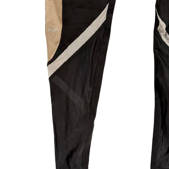 Alo Yoga Elevate Leggings Size M Black Tan Mesh Insert Hi Rise - Picture 4 of 9